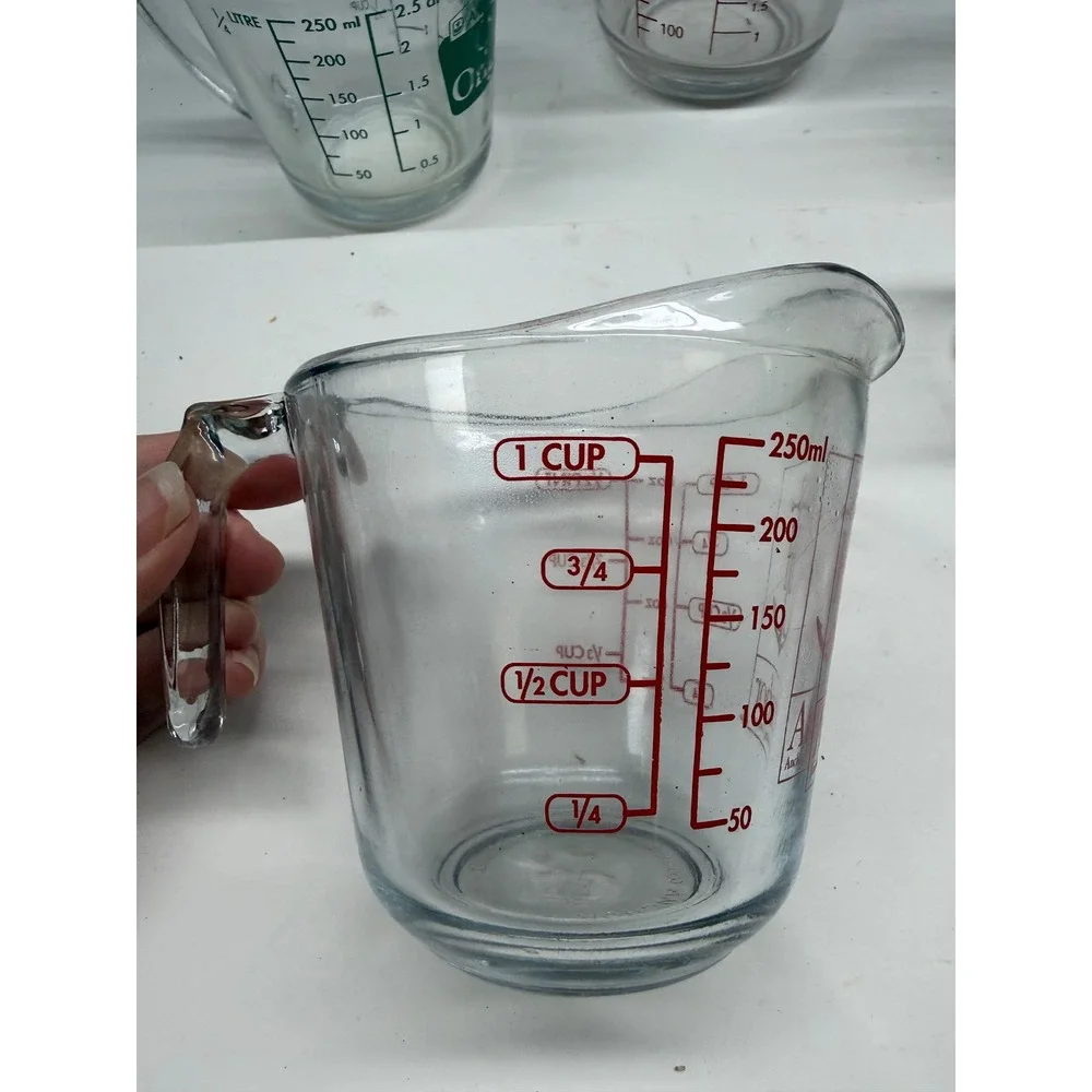 Anchor Hocking Oven Basics Glass Measuring Cup Lot 5pc Assorted Sizes Clear Red